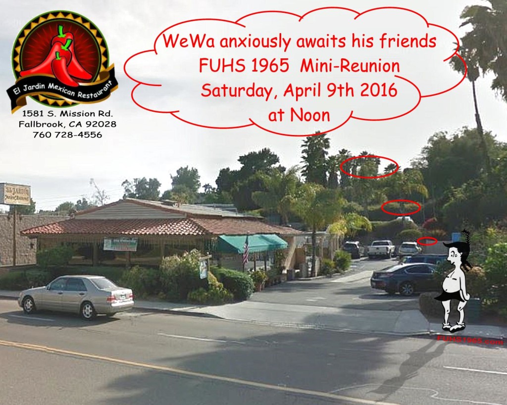 WeWa invites FUHS1965 classmates to ElJardin April 9